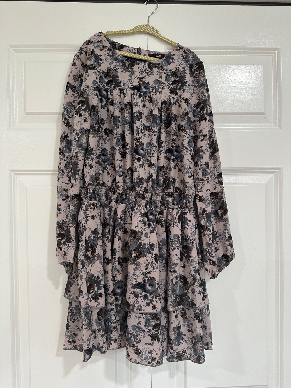 Imoga Dusty Pink Floral Tiered Long-Sleeve Dress